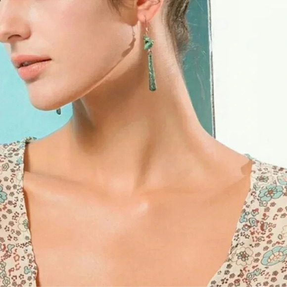 Turquoise Patina Earrings Natural Stone Dangle - Picture 4 of 10